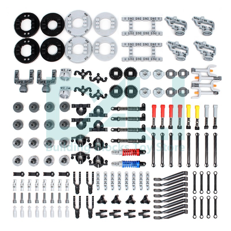 Tech Gear Accessories - 148-teiliges MOC Technik-Set: Getriebe, Verbindungsstangen, Auto-Aufhängung,
