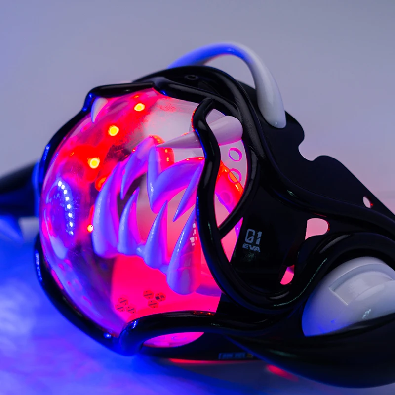 Tech Wear Accessories - LED-Mech-Maske im Cyberpunk-Stil, Anime-Dämonen-Cosplay-Set mit leuchtendem