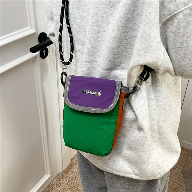 Tech Wear Accessories - Farbblock-Nylon-Umhängetasche, Mini-Patch-Handytasche für Damen und Herren,